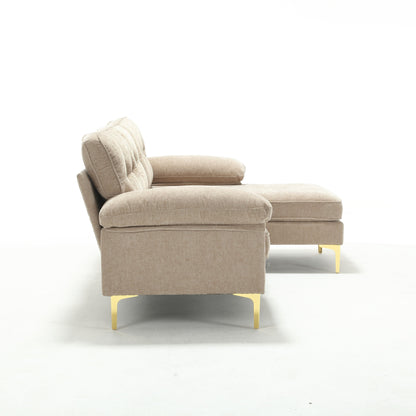 Modern 85'' Fabric L-Shaped 3-Seater Sofa with Wood Frame and Spring Cushions