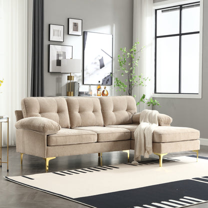 Modern 85'' Fabric L-Shaped 3-Seater Sofa with Wood Frame and Spring Cushions