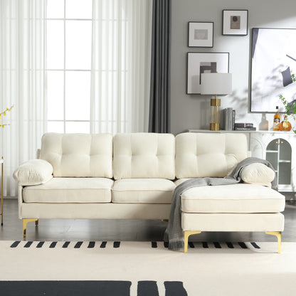Modern 85'' Fabric L-Shaped 3-Seater Sofa with Wood Frame and Spring Cushions