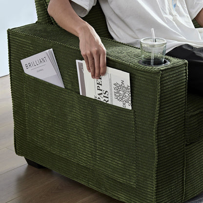 Modern 87.4 Corduroy 3-seater Deep Seat Sofa with Cup Holder and Storage Bags for Living Room