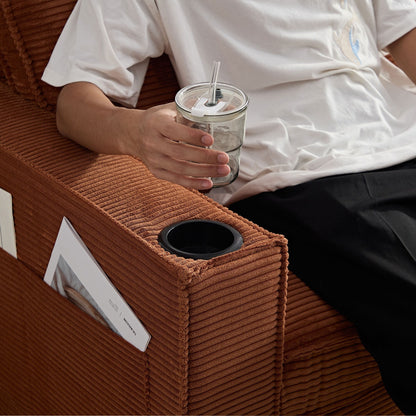 Modern 87.4 Corduroy 3-seater Deep Seat Sofa with Cup Holder and Storage Bags for Living Room