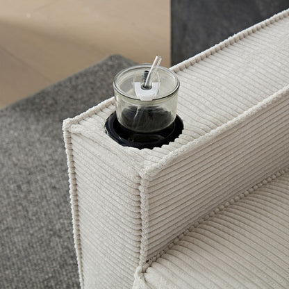 Modern 87.4 Corduroy 3-seater Deep Seat Sofa with Cup Holder and Storage Bags for Living Room