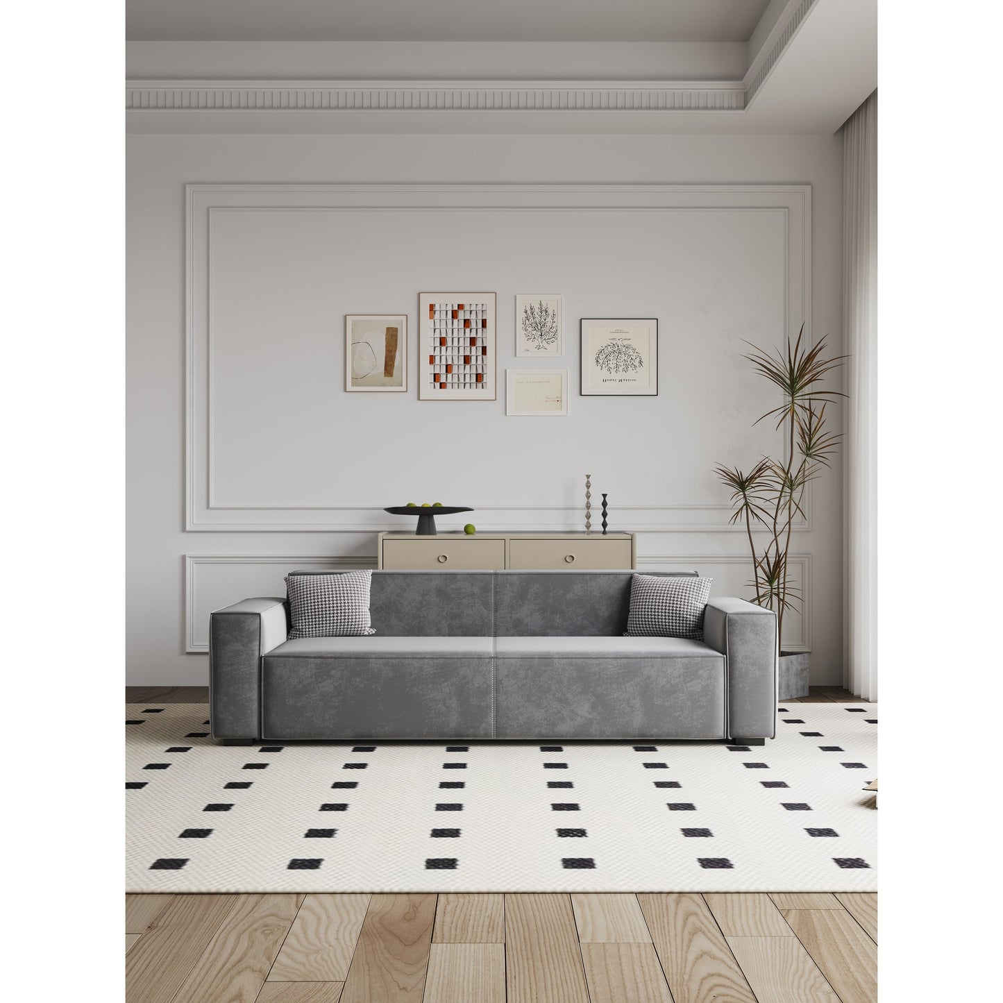 Modern 88.6 Chenille Loveseat Upholstered Sofa with 4 Solid Wood Legs and 2 Pillows for Living Room
