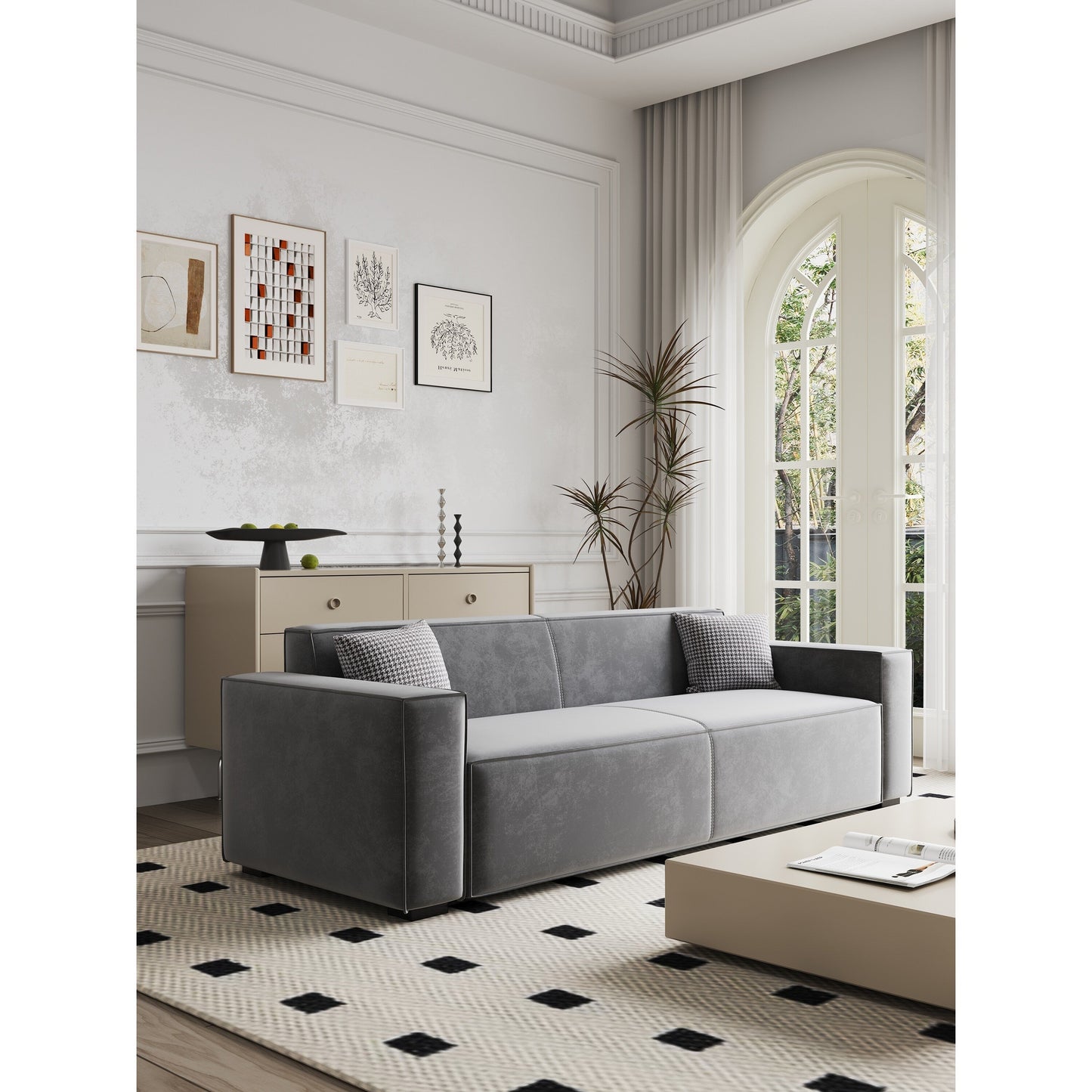 Modern 88.6 Chenille Loveseat Upholstered Sofa with 4 Solid Wood Legs and 2 Pillows for Living Room