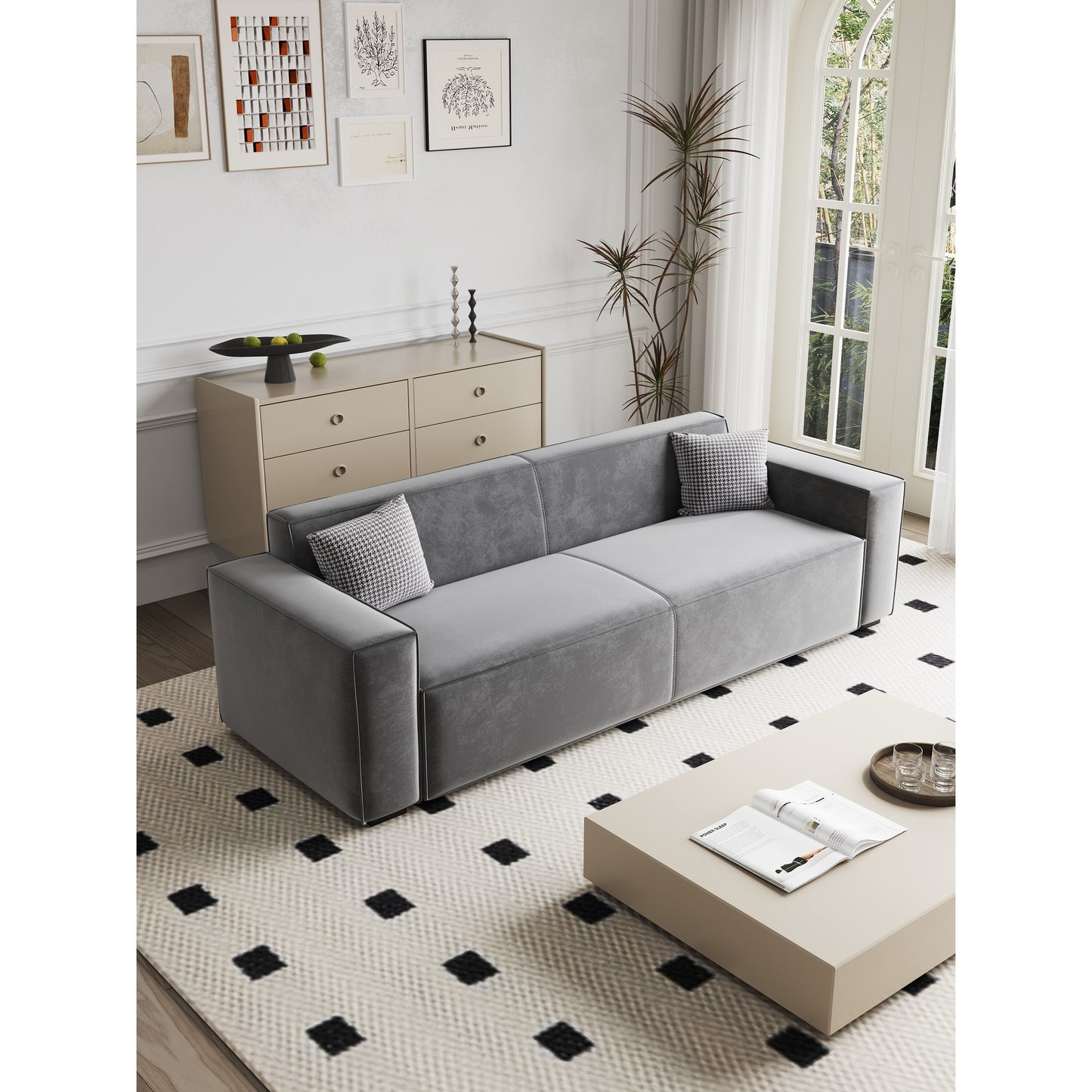 Modern 88.6 Chenille Loveseat Upholstered Sofa with 4 Solid Wood Legs and 2 Pillows for Living Room