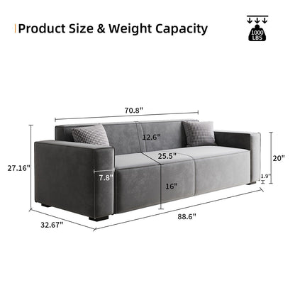 Modern 88.6 Chenille Loveseat Upholstered Sofa with 4 Solid Wood Legs and 2 Pillows for Living Room