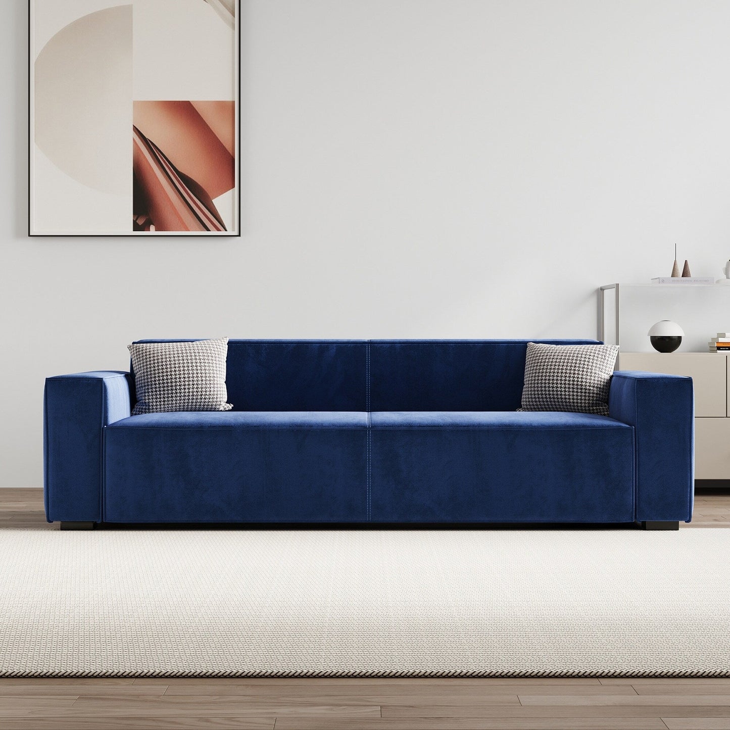 Modern 88.6 Chenille Loveseat Upholstered Sofa with 4 Solid Wood Legs and 2 Pillows for Living Room