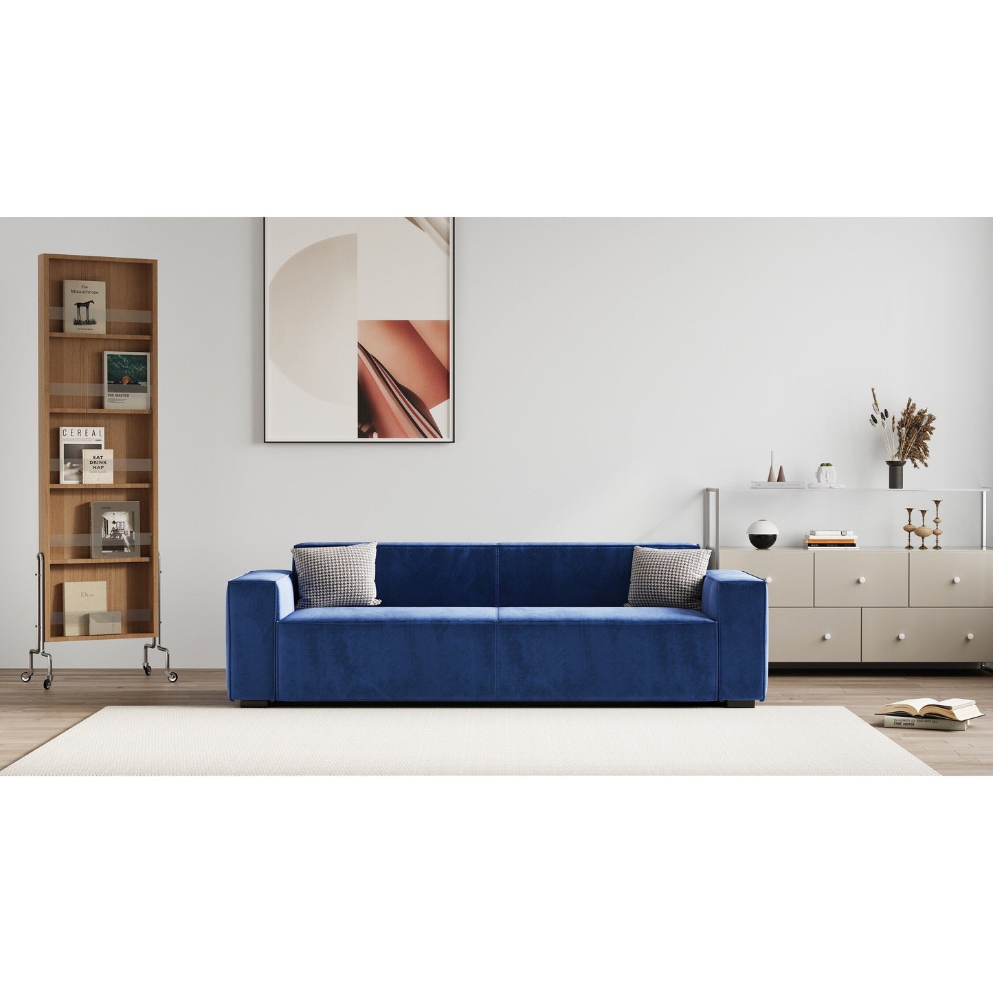 Modern 88.6 Chenille Loveseat Upholstered Sofa with 4 Solid Wood Legs and 2 Pillows for Living Room