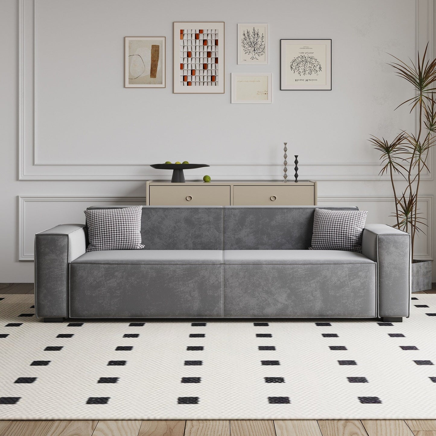 Modern 88.6 Chenille Loveseat Upholstered Sofa with 4 Solid Wood Legs and 2 Pillows for Living Room