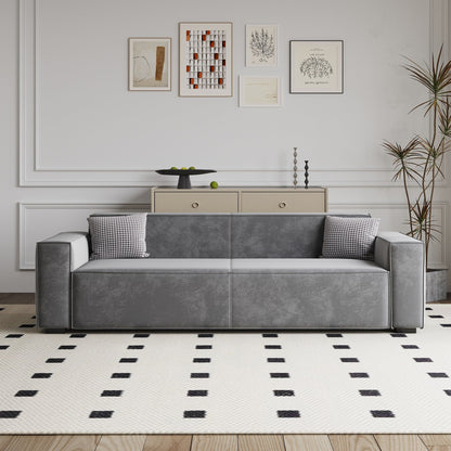 Modern 88.6 Chenille Loveseat Upholstered Sofa with 4 Solid Wood Legs and 2 Pillows for Living Room