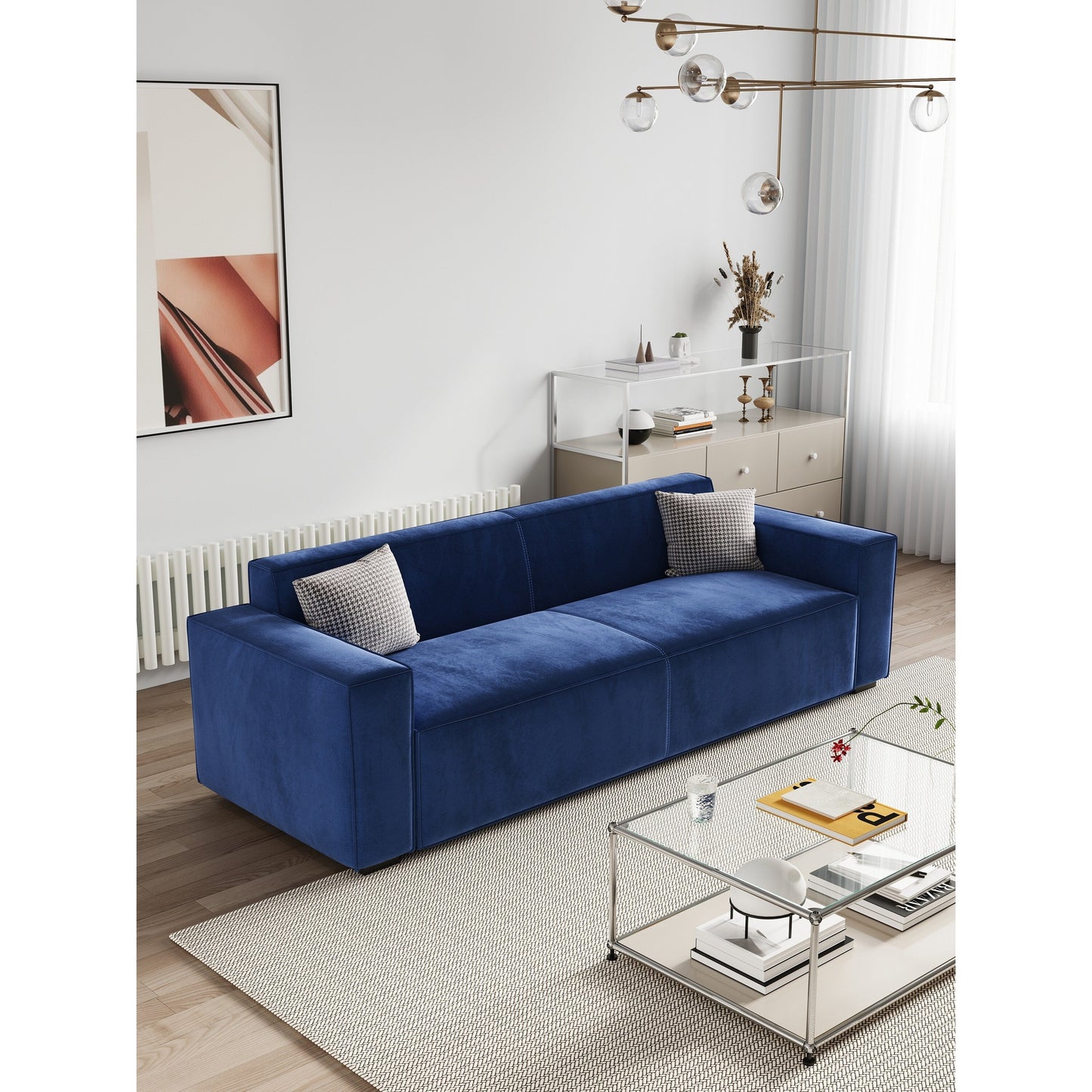Modern 88.6 Chenille Loveseat Upholstered Sofa with 4 Solid Wood Legs and 2 Pillows for Living Room