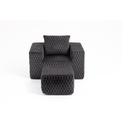 Modern All-Compressed Design Corduroy Compression Sofa With Ottoman