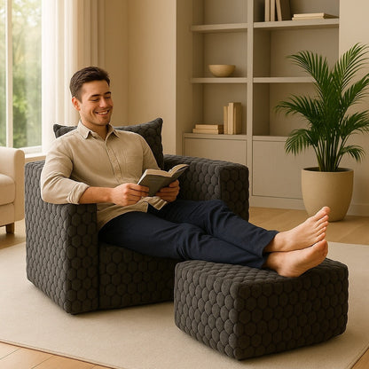 Modern All-Compressed Design Corduroy Compression Sofa With Ottoman