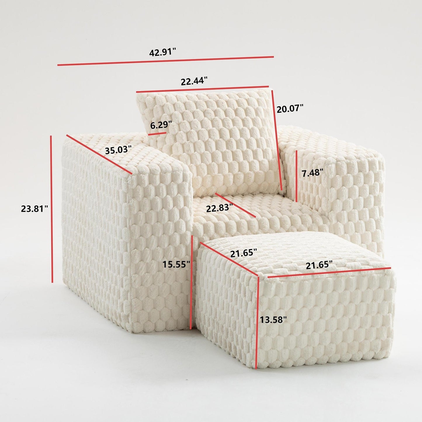 Modern All-Compressed Design Corduroy Compression Sofa With Ottoman