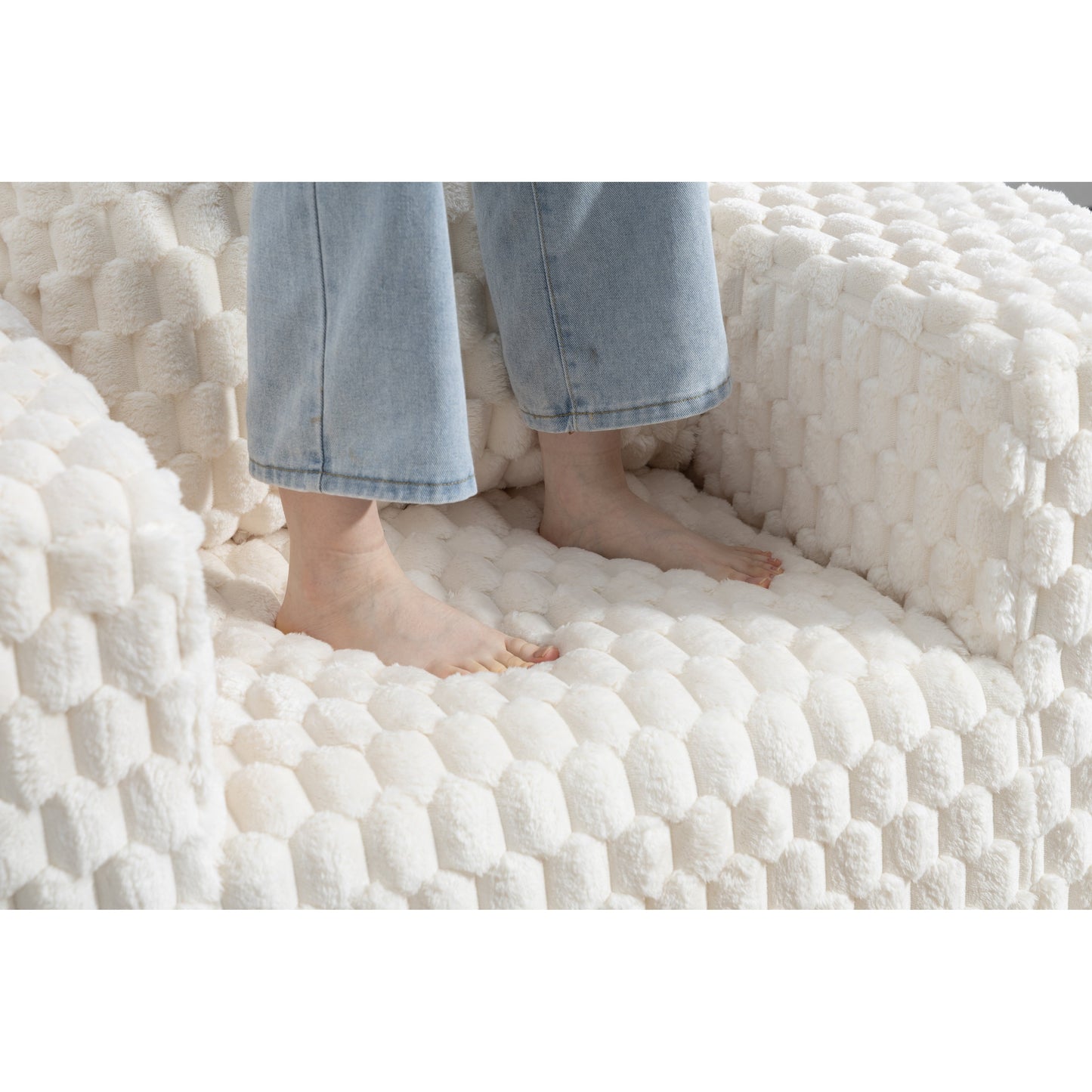 Modern All-Compressed Design Corduroy Compression Sofa With Ottoman