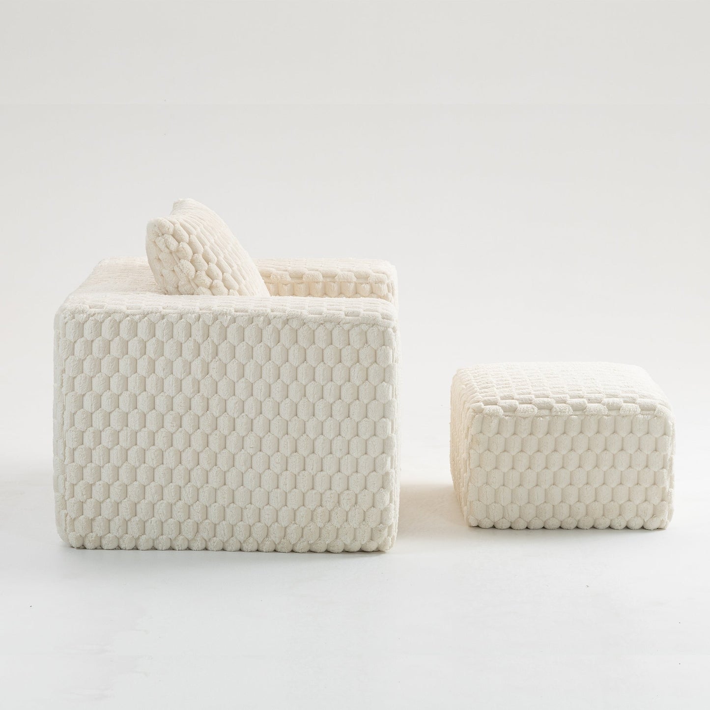 Modern All-Compressed Design Corduroy Compression Sofa With Ottoman