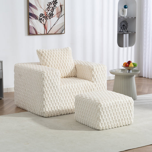Modern All-Compressed Design Corduroy Compression Sofa With Ottoman