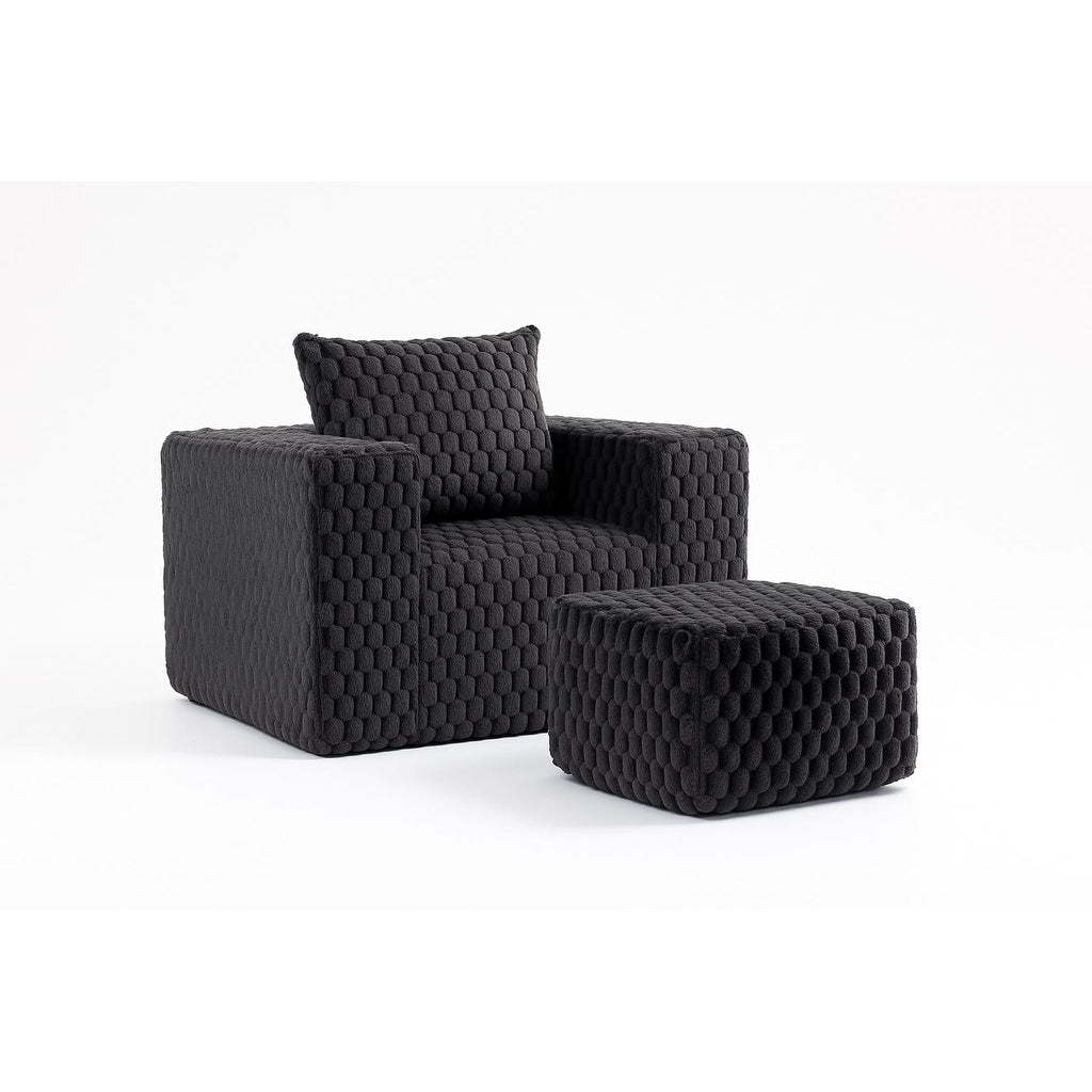 Modern All-Compressed Design Corduroy Compression Sofa With Ottoman