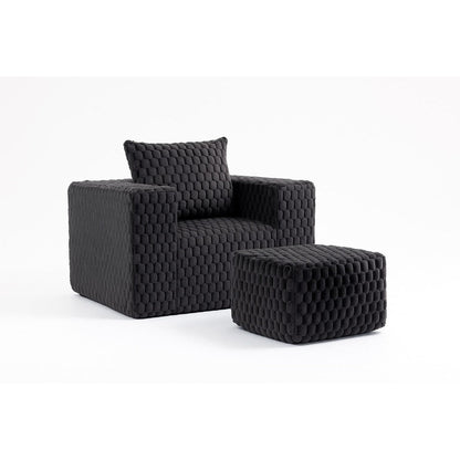Modern All-Compressed Design Corduroy Compression Sofa With Ottoman