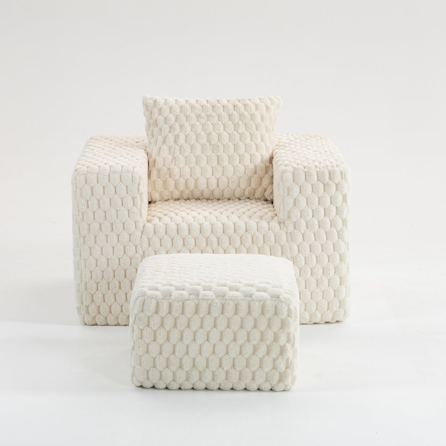 Modern All-Compressed Design Corduroy Compression Sofa With Ottoman