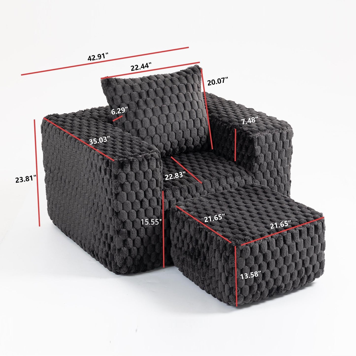 Modern All-Compressed Design Corduroy Compression Sofa With Ottoman