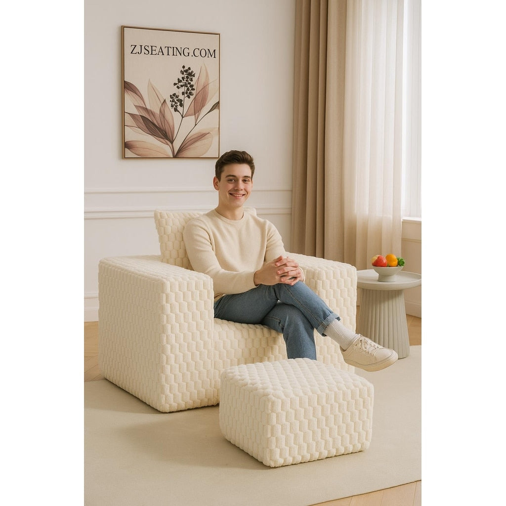 Modern All-Compressed Design Corduroy Compression Sofa With Ottoman