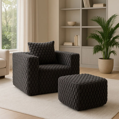 Modern All-Compressed Design Corduroy Compression Sofa With Ottoman