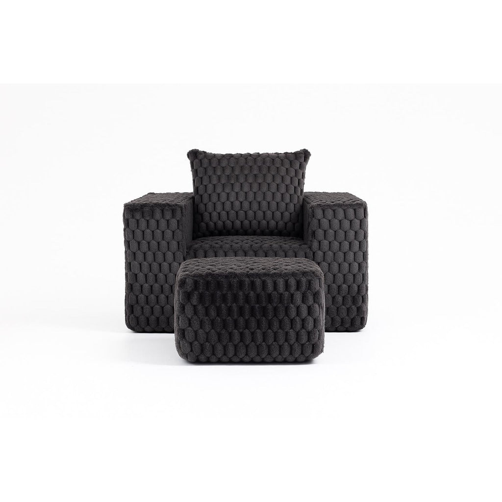 Modern All-Compressed Design Corduroy Compression Sofa With Ottoman