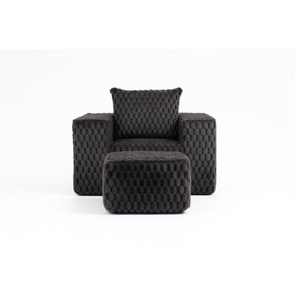 Modern All-Compressed Design Corduroy Compression Sofa With Ottoman