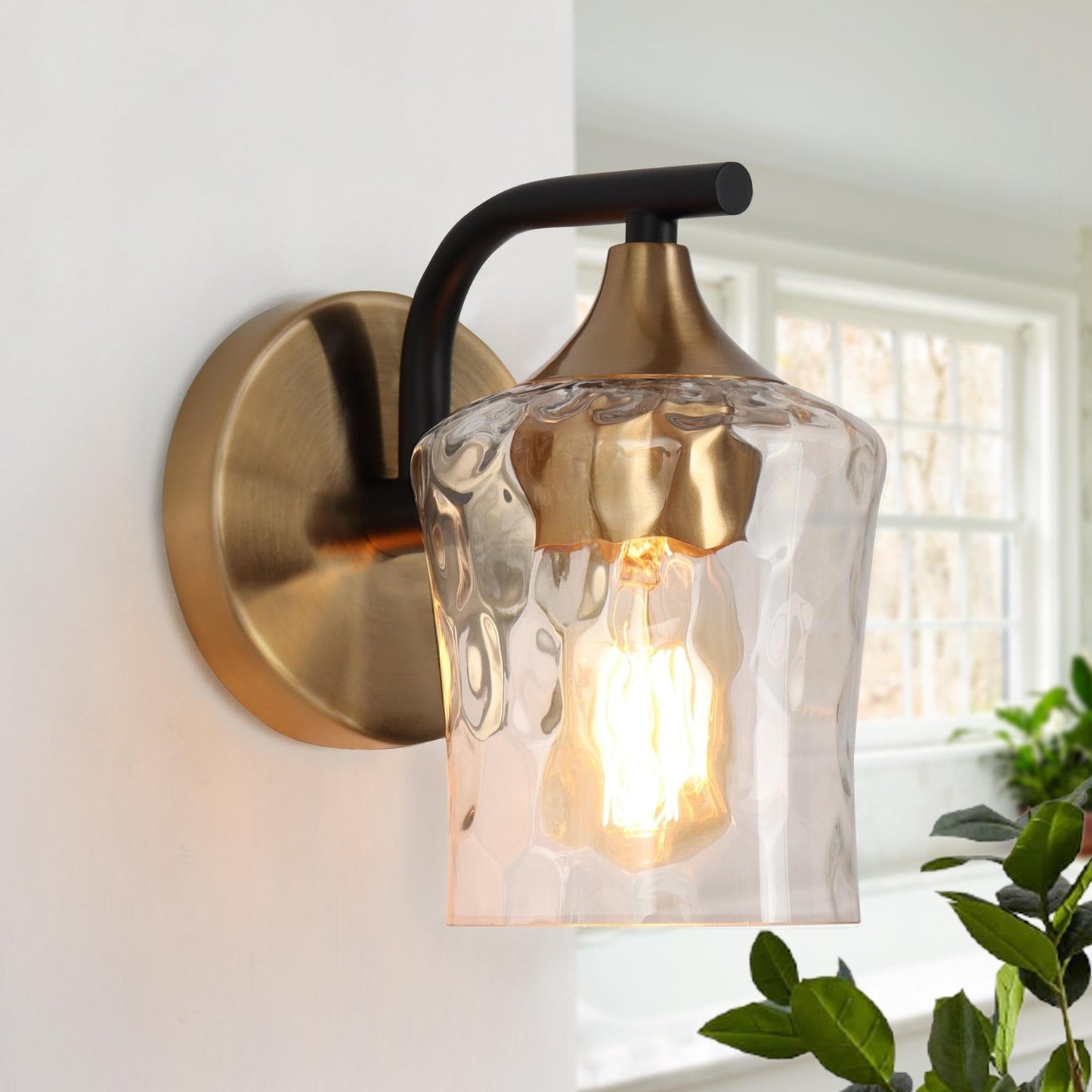 Modern Black Gold Bathroom Vanity Light Hammered Glass Wall Sconces Lamps with 1/2/3/4 Lights