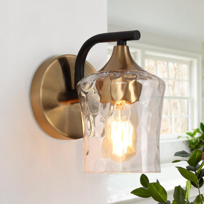 Modern Black Gold Bathroom Vanity Light Hammered Glass Wall Sconces Lamps with 1/2/3/4 Lights