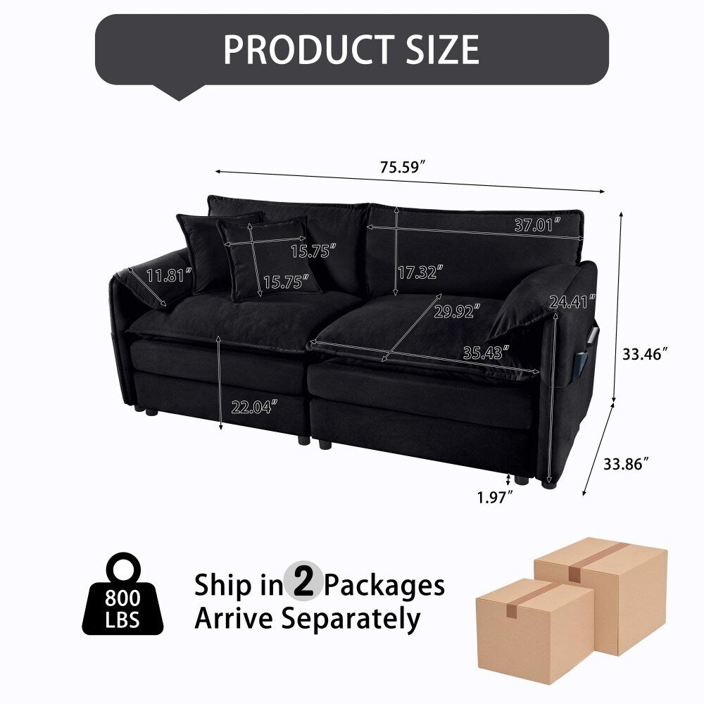 Modern Chenille 2-seater Comfy Deep Love-seat Sofa Couch for Living Room