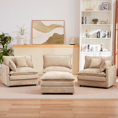 Modern Chenille 3-Seater Modular L-Shaped Sectional Sofa with Removable Ottoman for Living Room