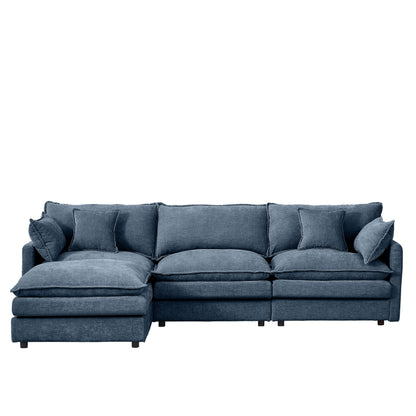 Modern Chenille 3-Seater Modular L-Shaped Sectional Sofa with Removable Ottoman for Living Room