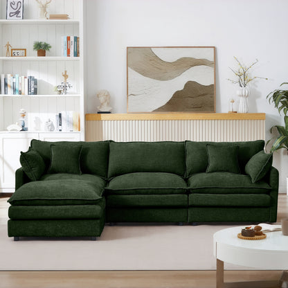 Modern Chenille 3-Seater Modular L-Shaped Sectional Sofa with Removable Ottoman for Living Room