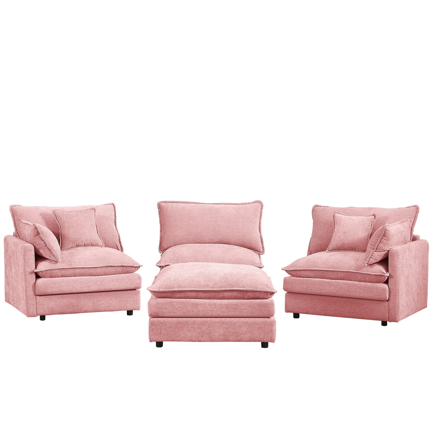 Modern Chenille 3-Seater Modular L-Shaped Sectional Sofa with Removable Ottoman for Living Room