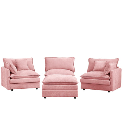 Modern Chenille 3-Seater Modular L-Shaped Sectional Sofa with Removable Ottoman for Living Room