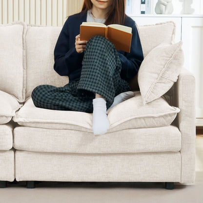 Modern Chenille 3-Seater Modular L-Shaped Sectional Sofa with Removable Ottoman for Living Room