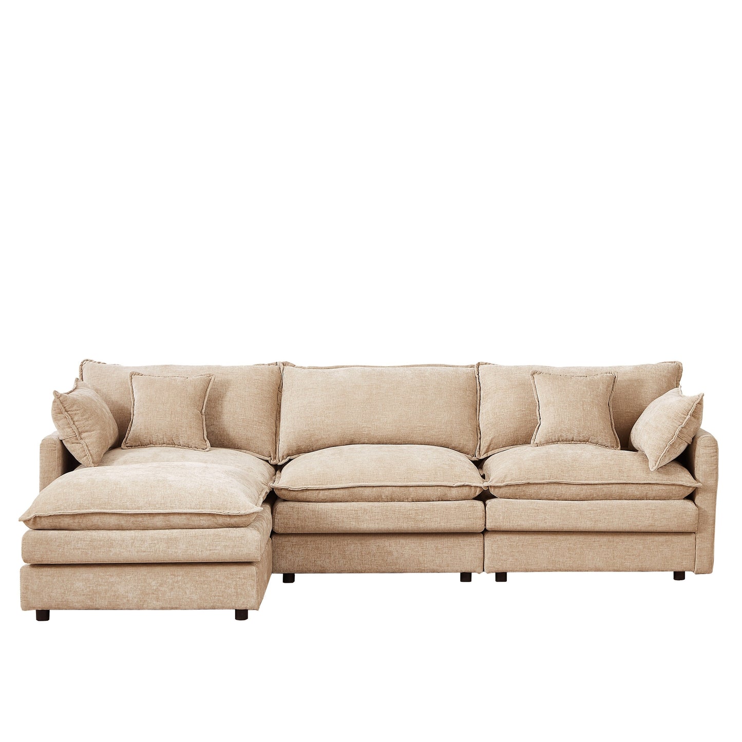 Modern Chenille 3-Seater Modular L-Shaped Sectional Sofa with Removable Ottoman for Living Room