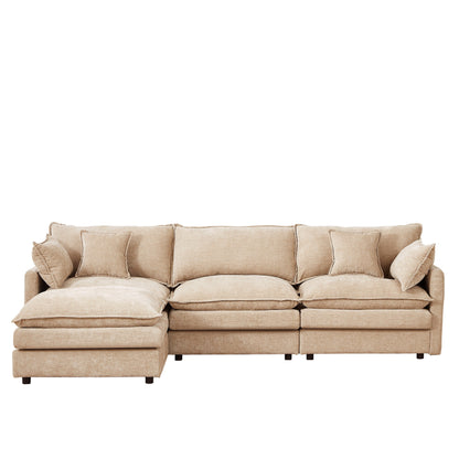 Modern Chenille 3-Seater Modular L-Shaped Sectional Sofa with Removable Ottoman for Living Room