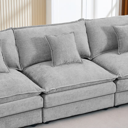 Modern Chenille 3-Seater Modular L-Shaped Sectional Sofa with Removable Ottoman for Living Room