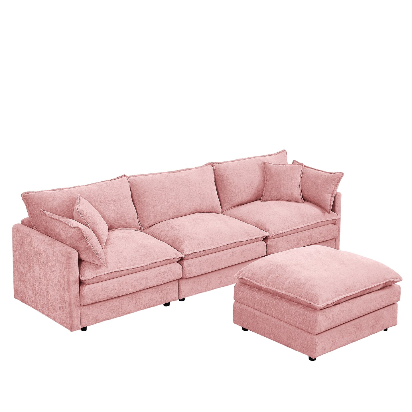 Modern Chenille 3-Seater Modular L-Shaped Sectional Sofa with Removable Ottoman for Living Room