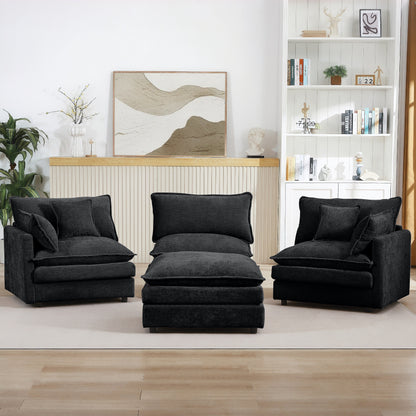Modern Chenille 3-Seater Modular L-Shaped Sectional Sofa with Removable Ottoman for Living Room