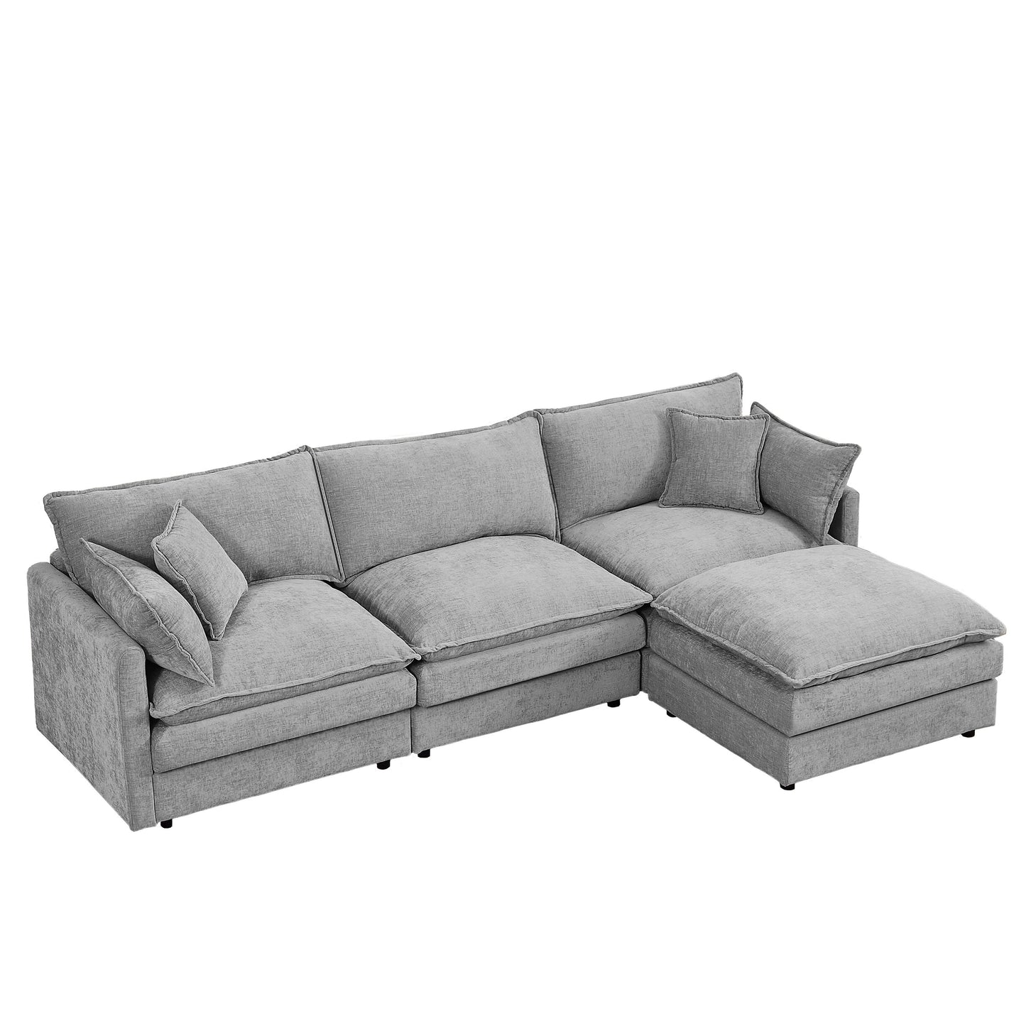 Modern Chenille 3-Seater Modular L-Shaped Sectional Sofa with Removable Ottoman for Living Room