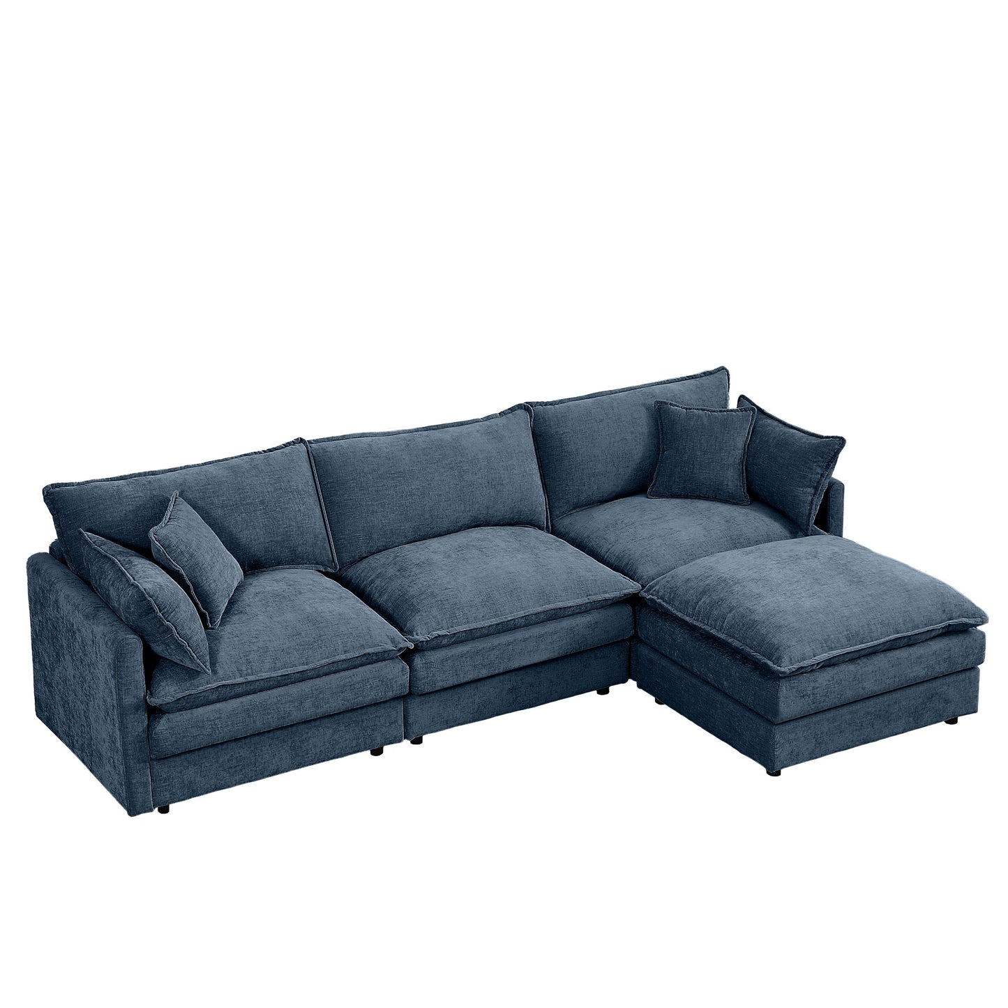 Modern Chenille 3-Seater Modular L-Shaped Sectional Sofa with Removable Ottoman for Living Room