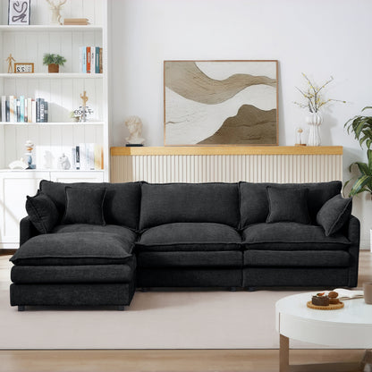 Modern Chenille 3-Seater Modular L-Shaped Sectional Sofa with Removable Ottoman for Living Room