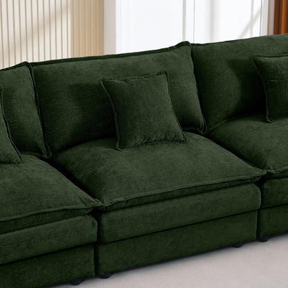 Modern Chenille 3-Seater Modular L-Shaped Sectional Sofa with Removable Ottoman for Living Room