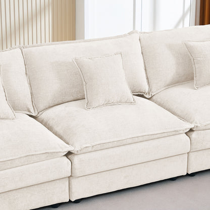Modern Chenille 3-Seater Modular L-Shaped Sectional Sofa with Removable Ottoman for Living Room