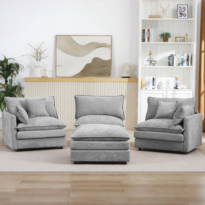 Modern Chenille 3-Seater Modular L-Shaped Sectional Sofa with Removable Ottoman for Living Room