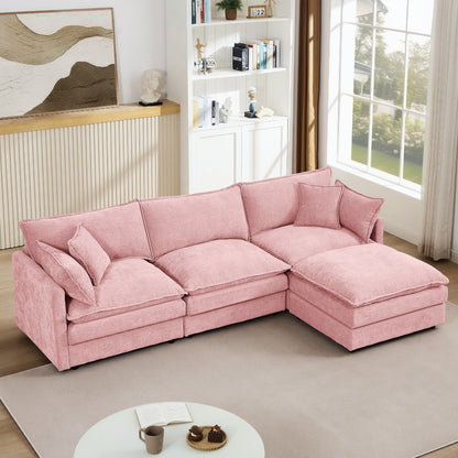Modern Chenille 3-Seater Modular L-Shaped Sectional Sofa with Removable Ottoman for Living Room